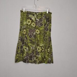 Tribal Women's 10 Green A-Line Floral Abstract Pattern Midi Flowy Skirt